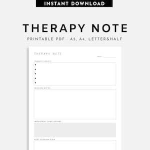 Printable Therapy Progress Note: Mental Health Journal (PDF Download A4/Letter/A5/Half Letter Sizes)