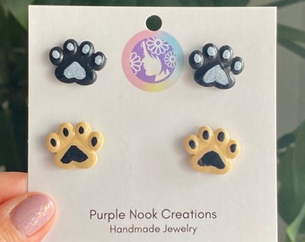 Pet paw earrings, Polymer Clay studs, Animal lover jewelry, Handmade pet accessories, Cute Stud earrings, Paw Print design, gifts for friend