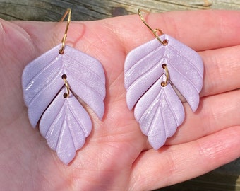 Lavender leaf earrings, Lightweight earrings, Dangle & Drop earrings, Polymer Clay earrings, Gifts for friends, Gifts for self, Gifts