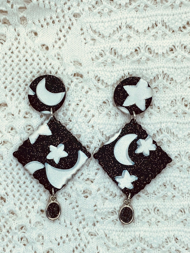 Universe Earrings Galaxy Earrings Celestial Earrings| Polymer Clay Earrings Stars and moon Earrings| Space Earrings Clay earrings |