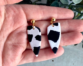 Polymer clay dagger earrings, Cow print earrings, Cowgirl jewelry, Western earrings, Gifts for cowgirls, Gifts for cow lovers, Cow gifts