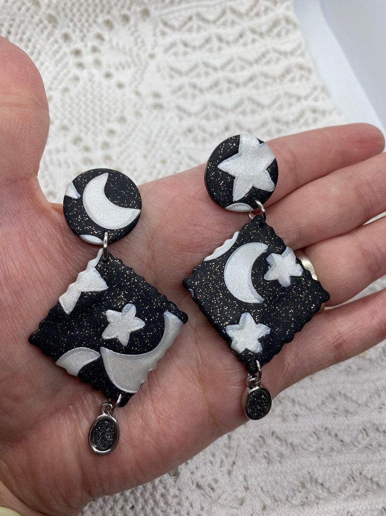 Universe Earrings Galaxy Earrings Celestial Earrings| Polymer Clay Earrings Stars and moon Earrings| Space Earrings Clay earrings |