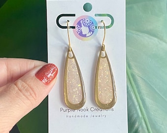 Sparkly polymer clay earrings, Opal clay dangle earrings, Elegant earrings, Holiday gifts, Gifts for wife, Unique and simple jewelry.