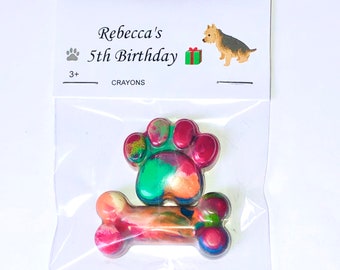Personalized Kids Crayons. Dog bone and paw crayons. Pack of  2. Party favors. Kids party favors. Birthday crayons favors