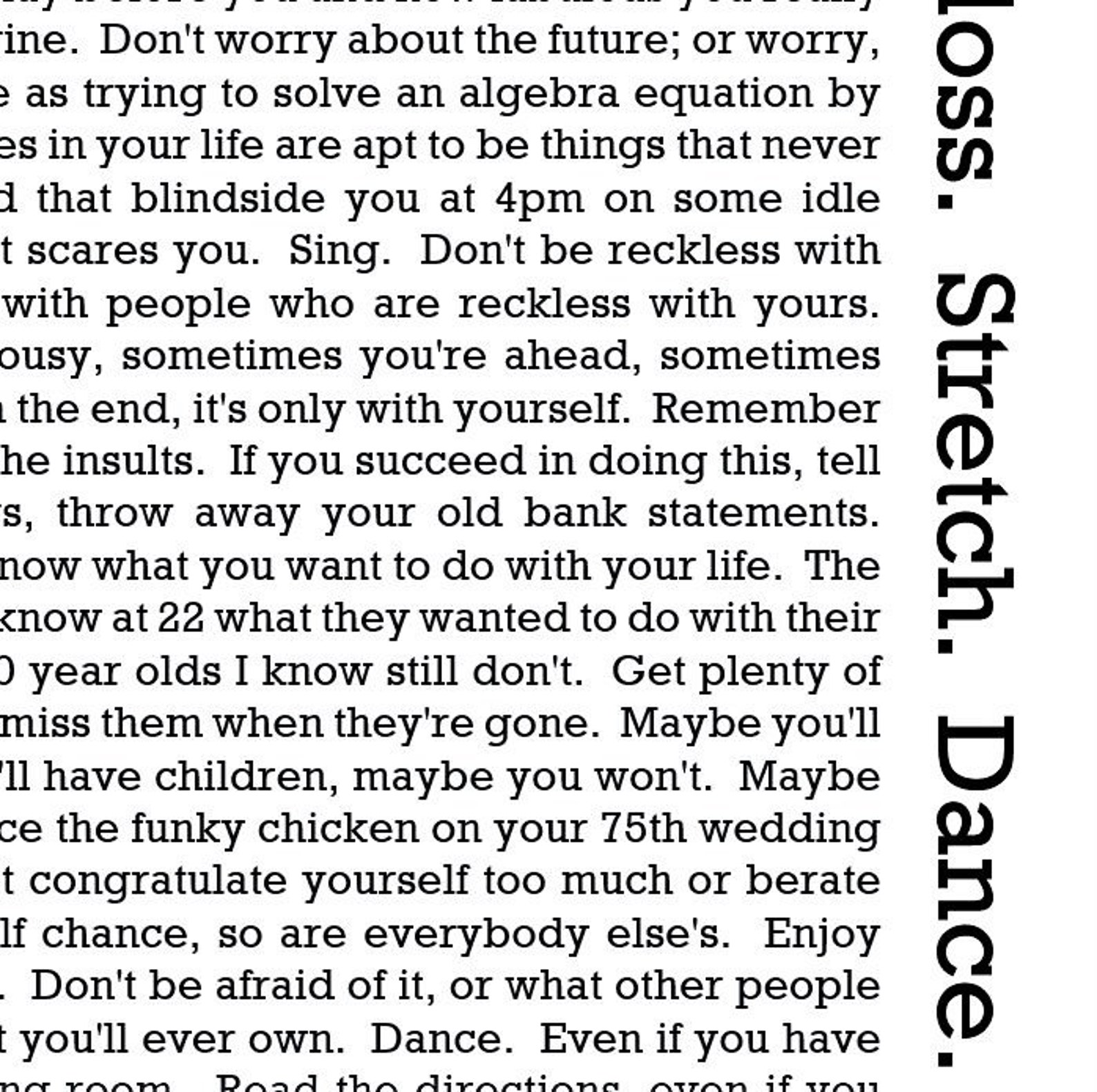 Baz Luhrmann Sunscreen Lyrics Everyone's Free A4 / A5 Etsy