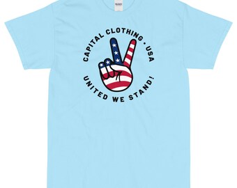 Capital Clothing USA United We Stand Mens Short Sleeve Shirt | American Peace Sign Retro Vintage Minimalist Graphic | America Freedom
