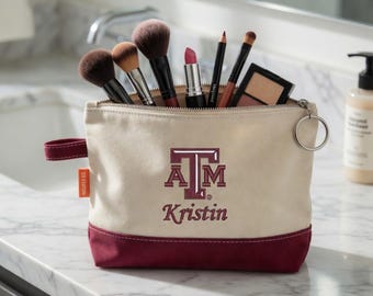 Texas A&M Custom Personalized Embroidered Cosmetic Bag, Makeup Travel Kit, Aggie Graduation Gift, High School Grad Gift for Girl