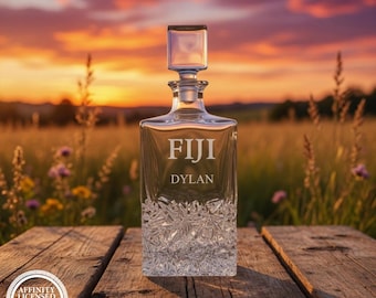 Personalized Sand Carved Phi Gamma Delta Fraternity Rectangle Glass Decanter, Groomsman Gift, FIJI Graduation Gift, FIJI Whiskey Decanter
