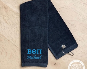 Personalized Embroidered Beta Theta Pi Fraternity Golf Towel, Gift for Golfer, Graduation Gift, Initiation New Pledge Gift for Frat Brother