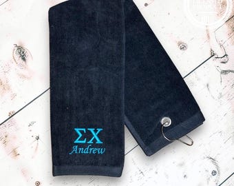 Personalized Embroidered Sigma Chi Fraternity Golf Towel, Gift for Golfer, Graduation Gift, Initiation New Pledge Gift for Frat Brother