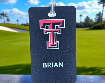Texas Tech Personalized Golf Bag Tag, Custom Red Raider Bag Tag, Texas Tech Graduation Gift, Gift for Tech Alumni, Red Raider Backpack Tag