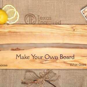 Olive Wood Board with Resin, Custom Rustic Charcuterie Board, Cheese Board Resin, Charcuterie Board Personalized, Engraved Cheese Board