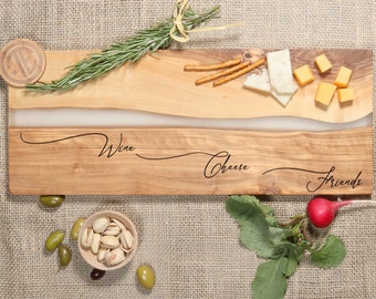 Olive Wood Board with Resin, Custom Rustic Charcuterie Board, Cheese Board Resin, Charcuterie Board Personalized, Engraved Cheese Board