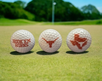 Custom UV Printed University of Texas Golf Balls, Longhorn Fan, Graduation Gift, Fathers Day Gift, Gift for Dad, Golf Gift, Hook 'em Horns