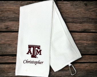 Personalized Embroidered Texas A&M University Golf Towel, Aggie Gift for Golfer, TAMU Graduation Gift, Father's Day Gift, Gift for Aggie Fan