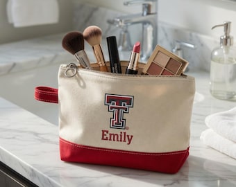Texas Tech Custom Personalized Embroidered Cosmetic Bag, Makeup Travel Kit, Red Raider Graduation Gift, High School Grad Gift for Girl