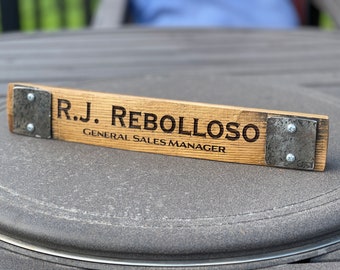 Personalized Whiskey Barrel Desk Name Plate, Engraved Whiskey Barrel Stave, Personalized Office Desk Sign, Unique Birthday Gift for Him