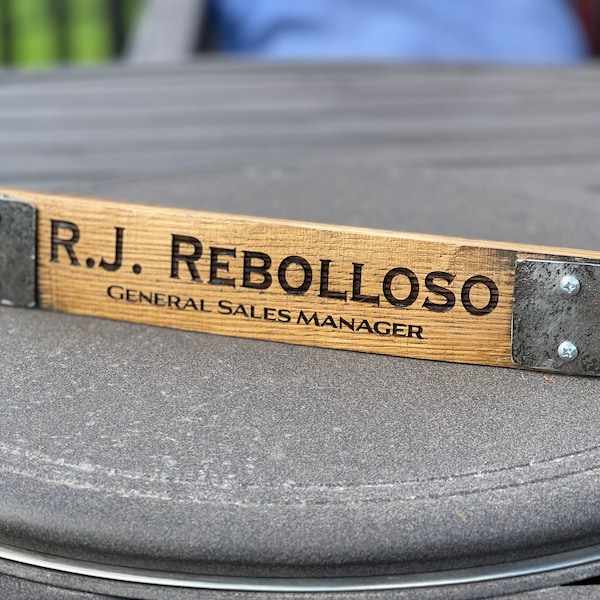 Personalized Whiskey Barrel Desk Name Plate, Engraved Whiskey Barrel Stave, Personalized Office Desk Sign, Unique Birthday Gift for Him