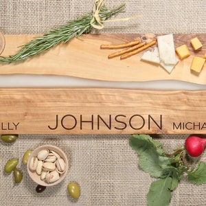 Olive Wood Board with Resin, Custom Rustic Charcuterie Board, Cheese Board Resin, Charcuterie Board Personalized, Engraved Cheese Board