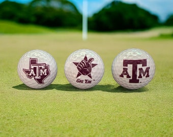 Custom UV Printed Texas A&M Golf Balls, Aggie Fan, Graduation Gift, Fathers Day Gift, Gift for Dad, Golf Gift, Gig 'Em, Stocking Stuffer