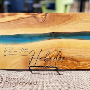 Personalized Olive Wood and Resin Charcuterie Board,  Realtor Gift, Housewarming Gift, Wedding Engagement Gift, Engraved Serving Platter