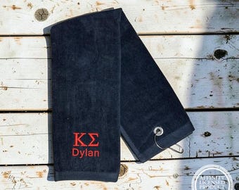 Personalized Embroidered Kappa Sigma Fraternity Golf Towel, Gift for Golfer, Graduation Gift, Initiation New Pledge Gift for Frat Brother
