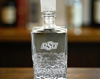 Engraved Sand Carved Oklahoma State University Decanter, OSU Cowboy Graduation Gift, Dad Gift, Fathers Day Gift, Groomsman Gift, Go Pokes