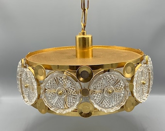 Carl Fagerlund Gilded brass and Crystal Glass Pendant / Ceiling lamp - Orrefors, Sweden, 1960’s