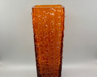 Brutalist SKLO Union glass vase by Vladislav Urban - Czechoslovakia,Moravia 1969 Rosice, amber, art glass