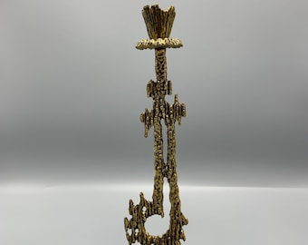 Vintage Brutalist Style Brass Candlestick, Wainberg, Israel 1960’s