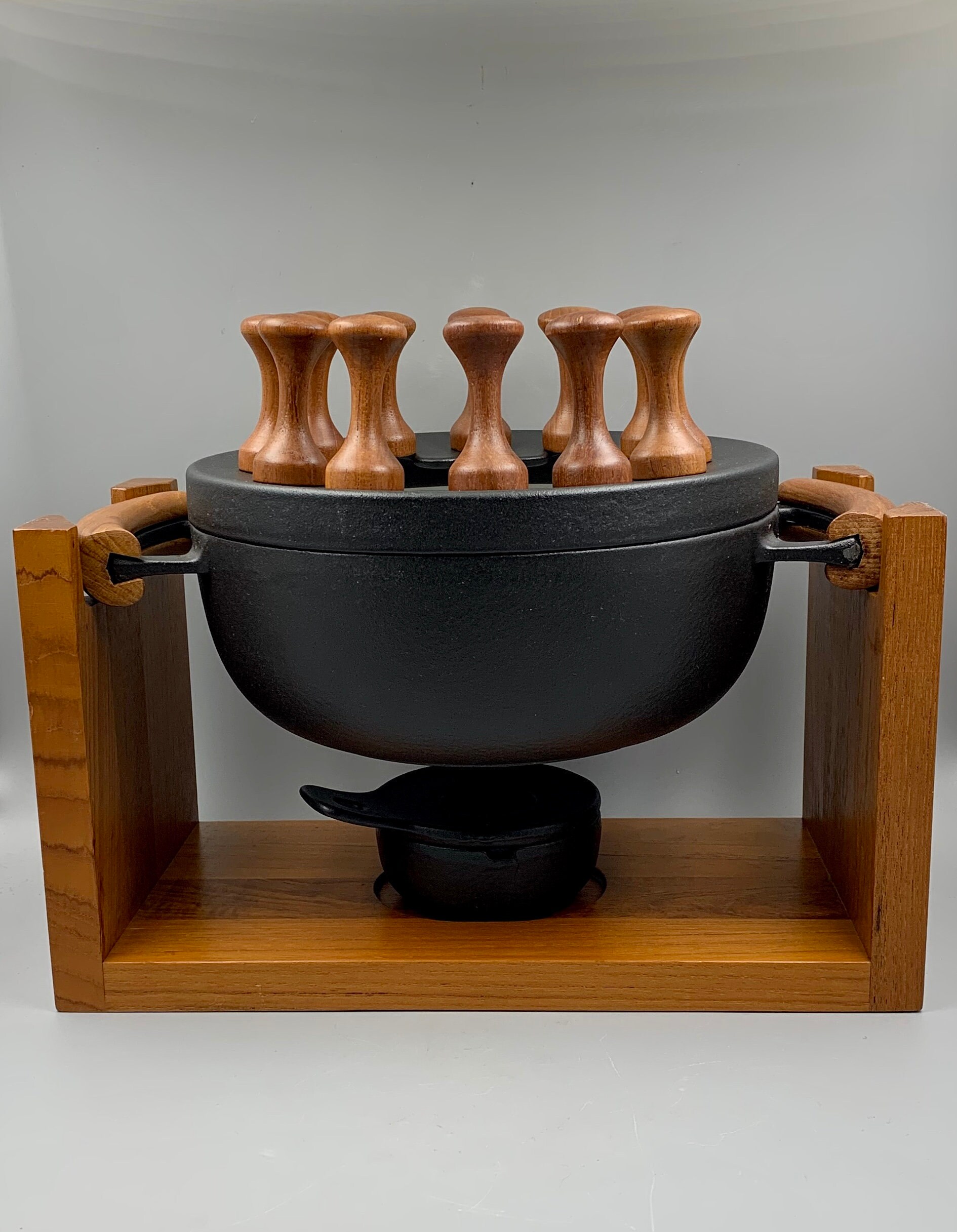 Nissen Digsmed Cast Iron Fondue Set with Teak Stand King Etsy