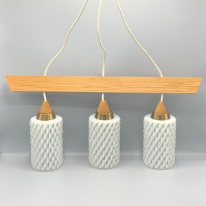 Scandinavian Trio Ceiling Lamp with Wooden Suspension, 1970’s
