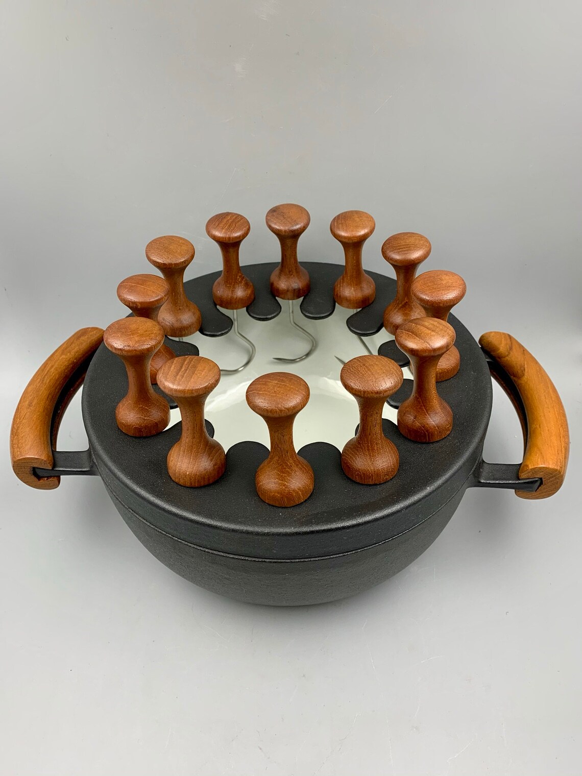 Nissen Digsmed Cast Iron Fondue Set with Teak Stand King Etsy