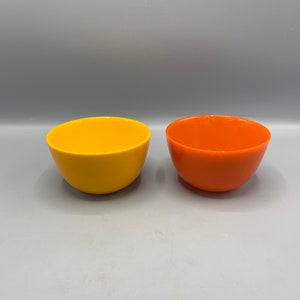 Fuga ‘Colora’ Two (2) Opaque Glass Bowls by Sven Palmqist for Orrefors, Sweden, 1950’s. Yellow and orange.