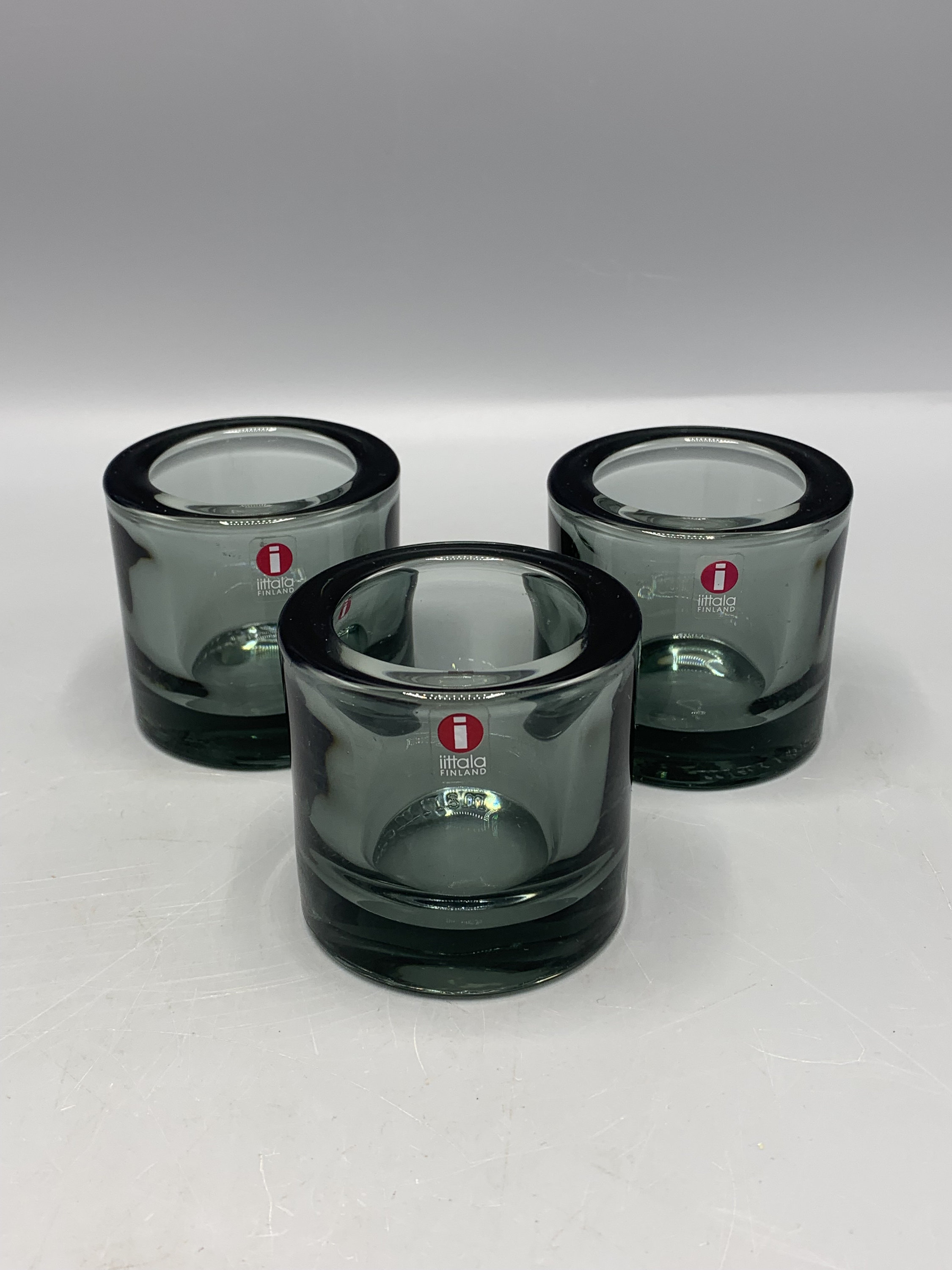 Iittala Marimekko Set of Three (3) 'kiwi' Glass Candleholders
