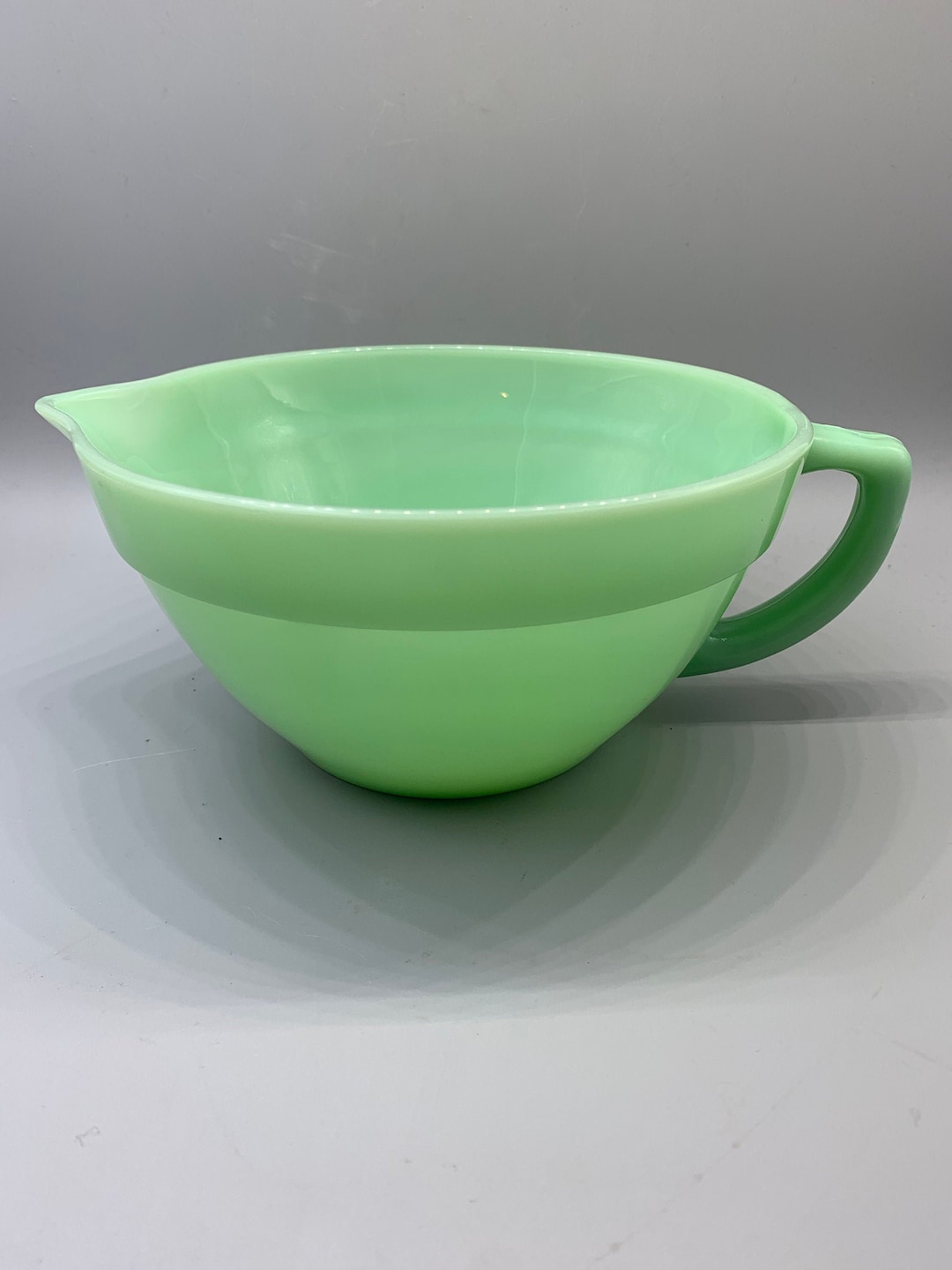 Fire King Jadeite Glass Batter Bowl With Handle and Spout Made in USA