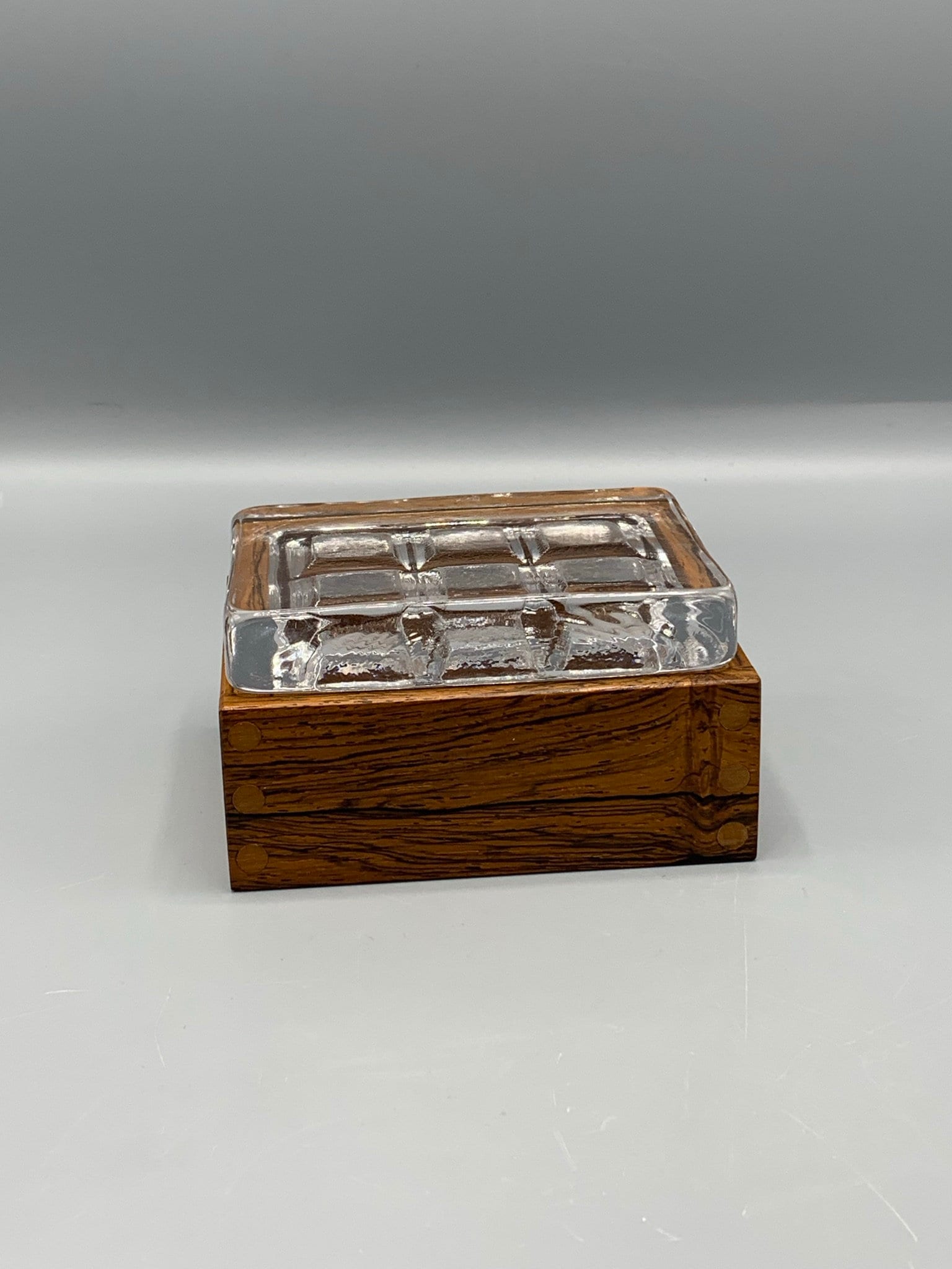 Rosewood Box with Crystal Lid - Skruf Glasbruk, Sweden, 1960's, Rare and Collectible