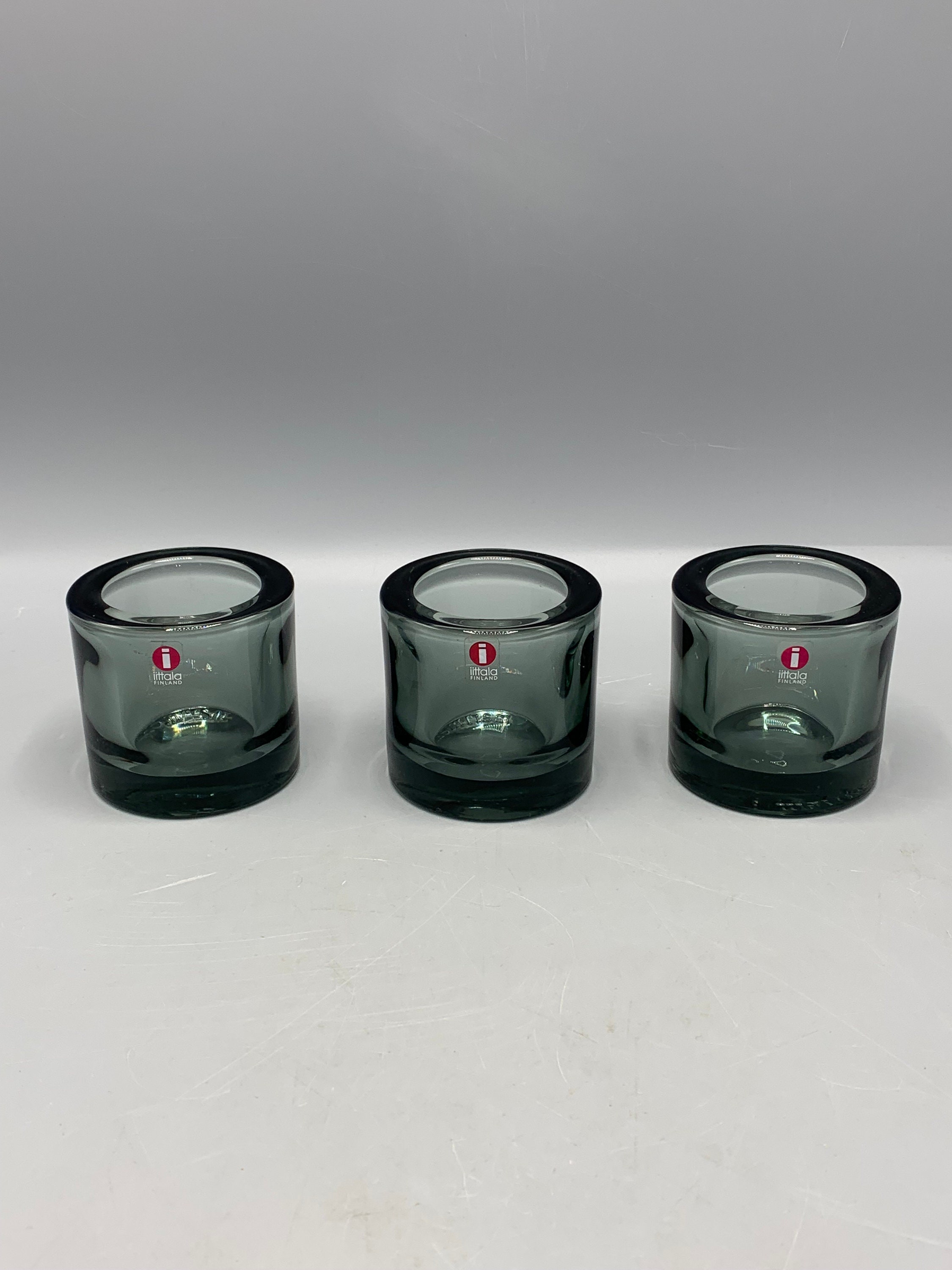 Iittala Marimekko Set of Three (3) 'kiwi' Glass Candleholders