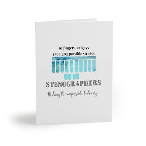 Stenographer Greeting cards (8, 16, and 24 pcs), court reporter, steno student,