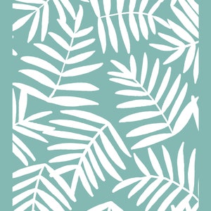 May include: A teal blue background with a white silhouette of palm leaves. The leaves are arranged in a repeating pattern. The text "SC-1127" is in the bottom right corner.