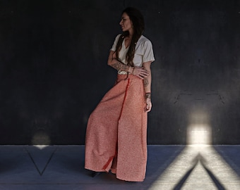 Winter orange wool maxi skirt for women | Long wool skirt with leg slit | Elastic waist skirt A line with stripes | Hygge style