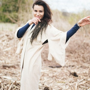 Double‑Sided Fall Kimono Coat | Light & Dark Beige Organic Cotton | Reversible Boho Robe | Limited Edition Fall Outerwear