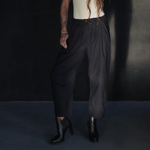Merino wool pants for women, Classic wool pants, Dark navy blue pants, Natural wool pants wide leg, Straight leg pants / AgiJensenDesign
