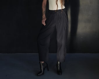 Merino wool pants for women, Classic wool pants, Dark navy blue pants, Natural wool pants wide leg, Straight leg pants / AgiJensenDesign