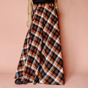 Tartan maxi skirt high waisted | A line long plaid skirt with leg slit | Flannel maxi skirt hygge style for fall and winter |Limited edition
