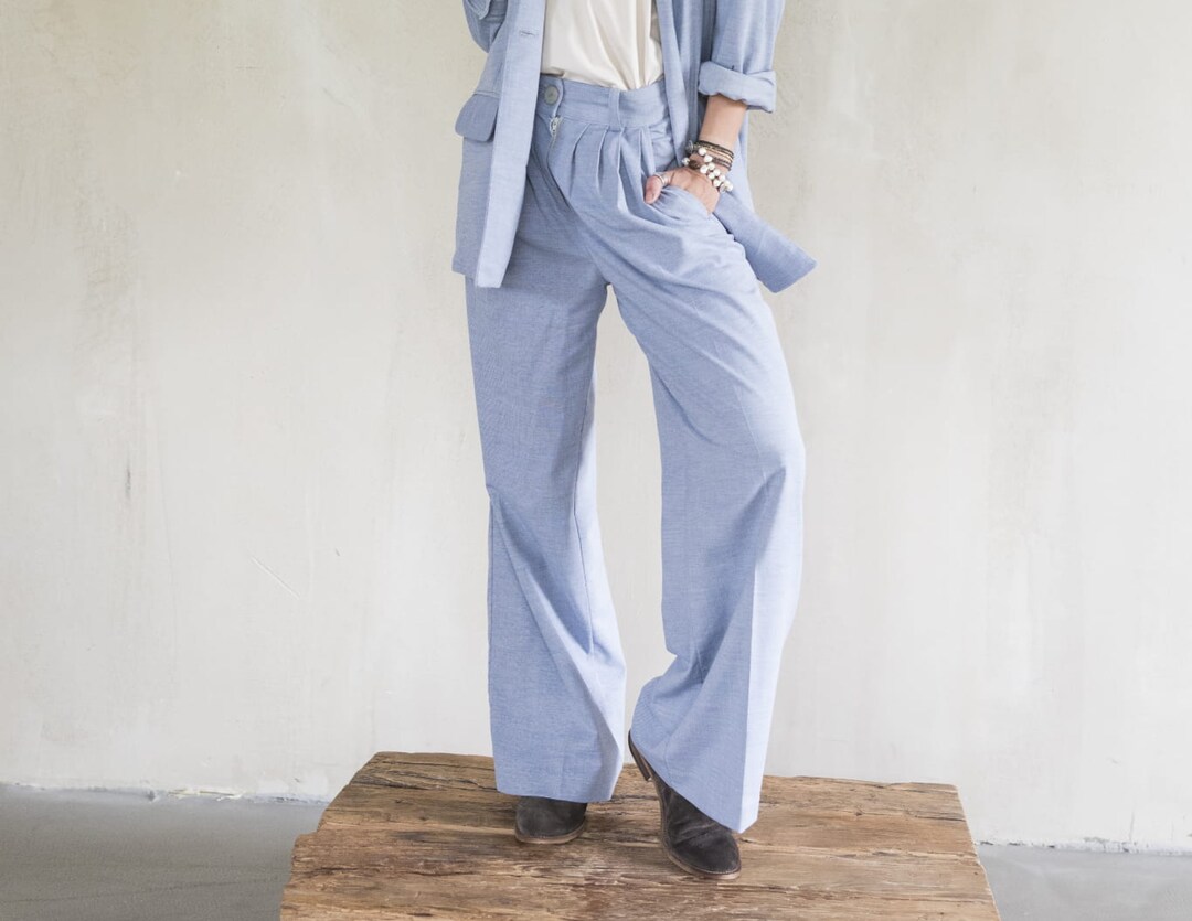 Formal Style Blazer Coat And Pants Light Blue Suit Set - Ships in 24 Hrs
