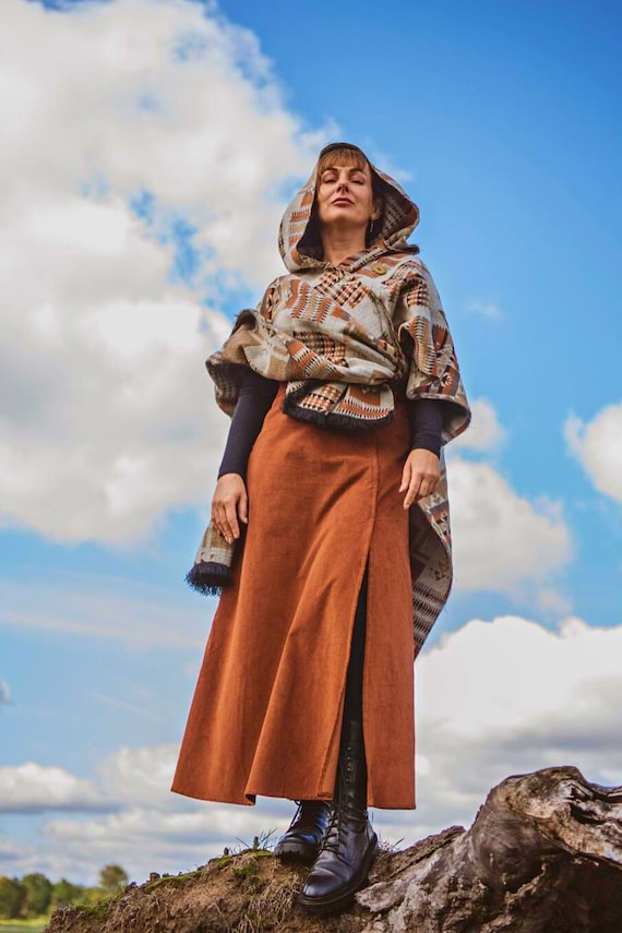 Brown corduroy skirt long sales