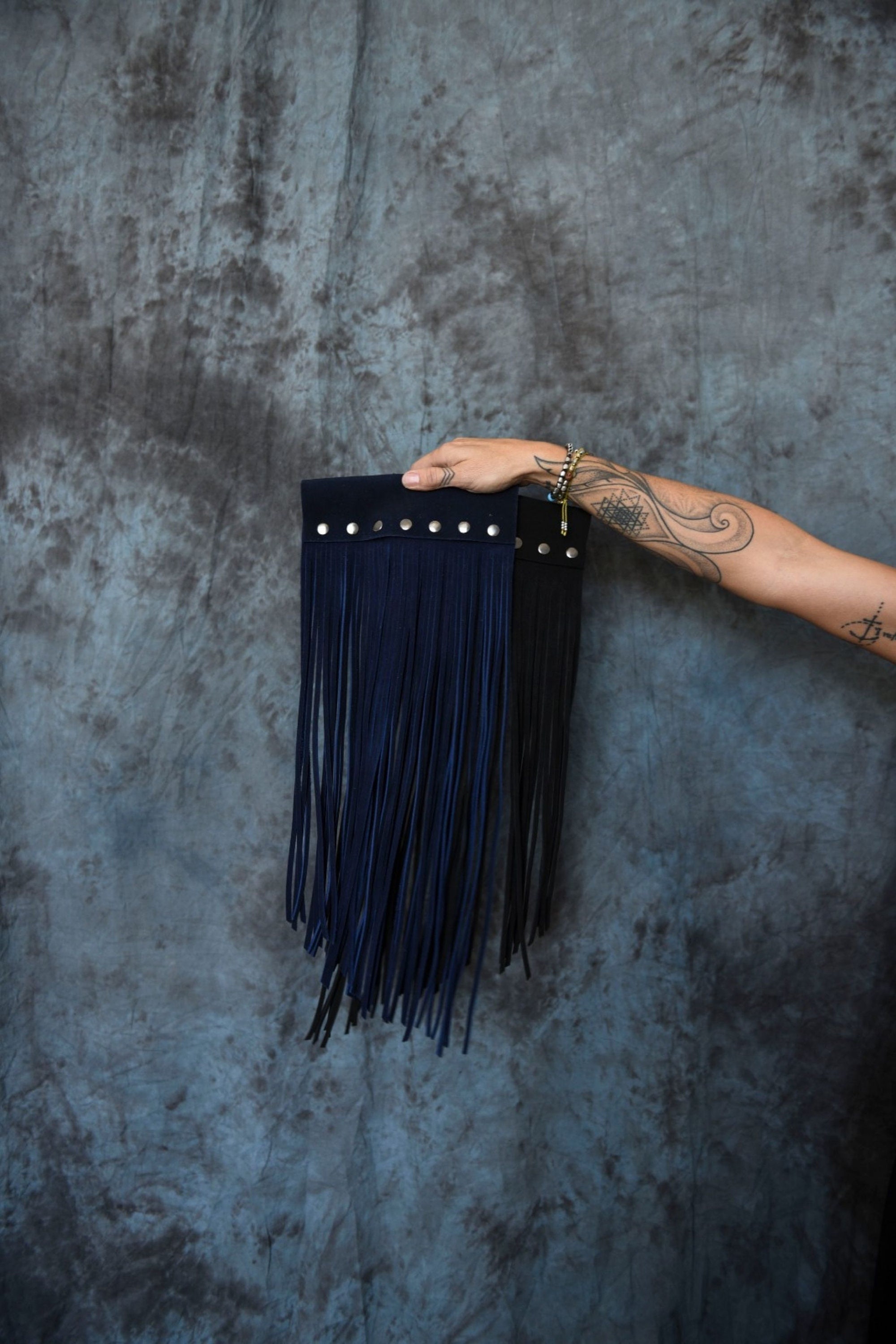 Leather Suede Fringe Belt Accessories Navy Blue, Cosplay