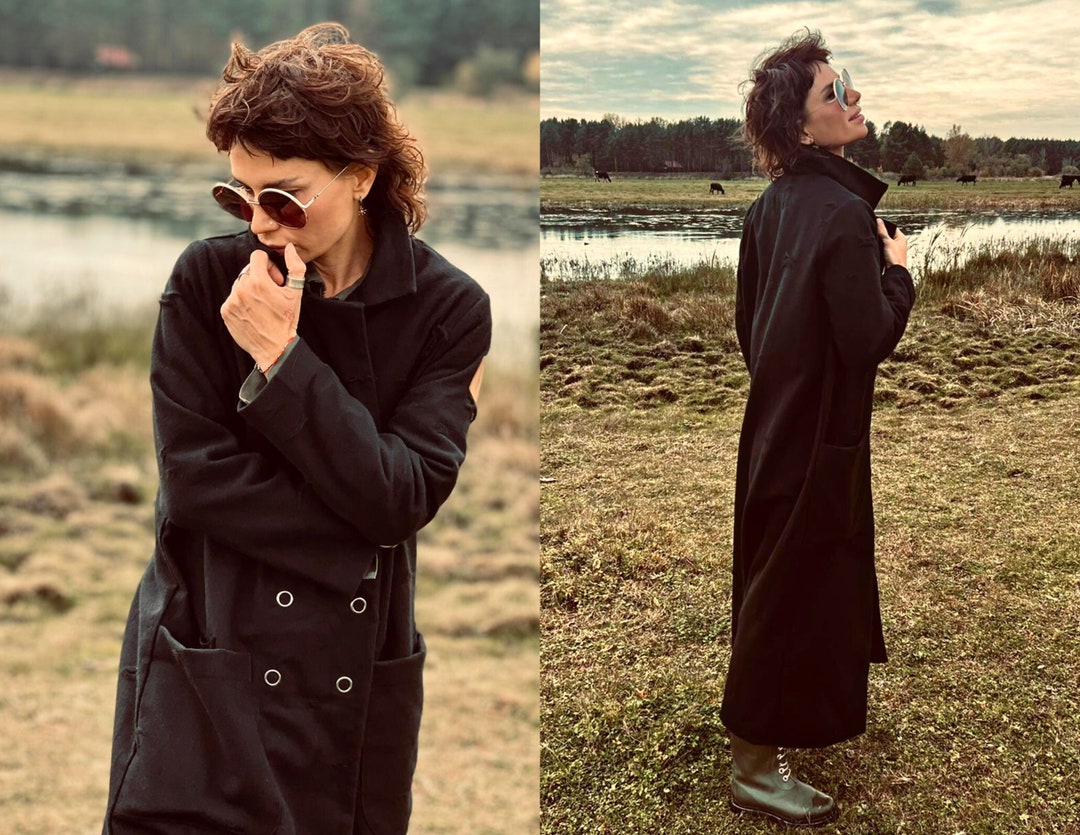 Grunge Black Wool Coat for Women Alternative Coat Double Etsy