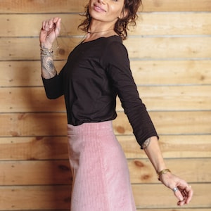 Pastel pink A-line corduroy midi skirt for your capsule wardrobe High waisted modest corduroy skirt for office image 5